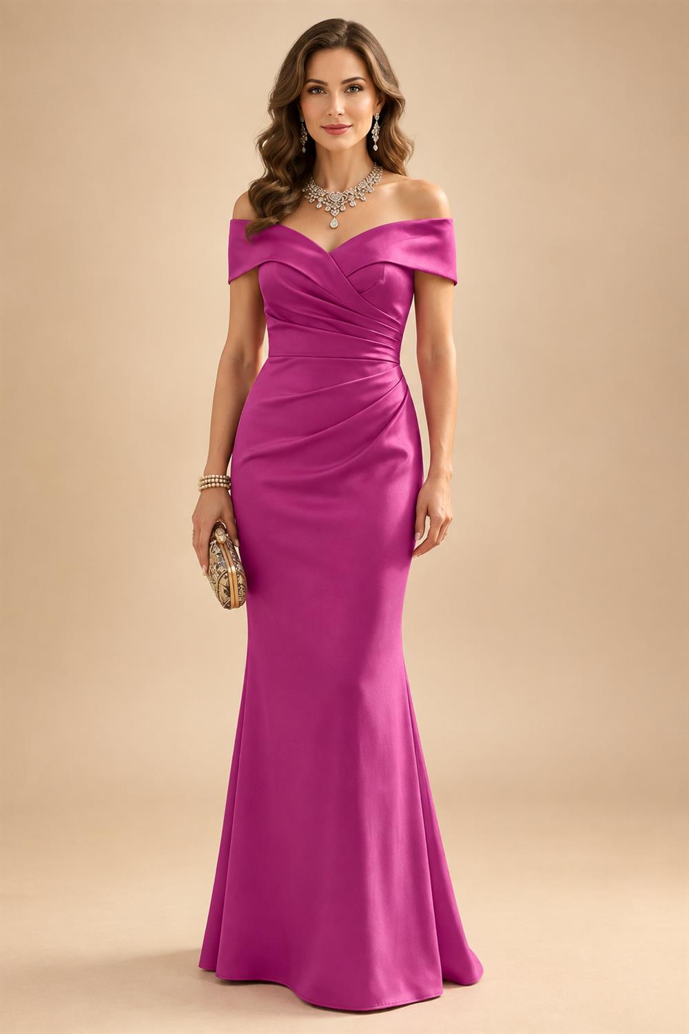Sheath Silk Off Shoulder Ruched Maxi Mother of the Bride & Groom Dresses (SHI22500808)