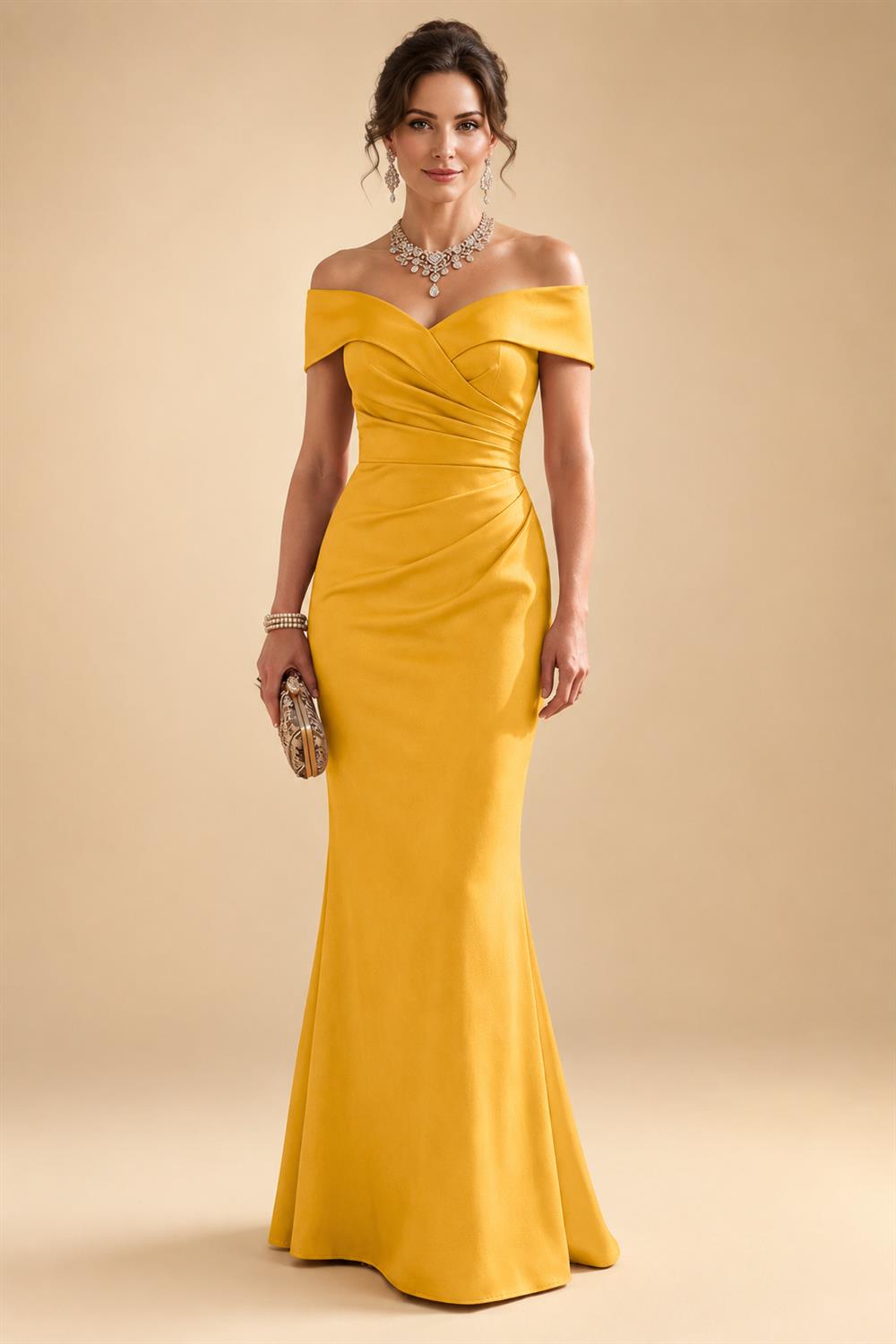 Sheath Silk Off Shoulder Ruched Maxi Mother of the Bride & Groom Dresses (SHI22500808)