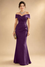 Sheath Silk Off Shoulder Ruched Maxi Mother of the Bride & Groom Dresses (SHI22500808)