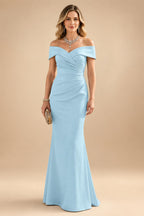 Sheath Silk Off Shoulder Ruched Maxi Mother of the Bride & Groom Dresses (SHI22500808)