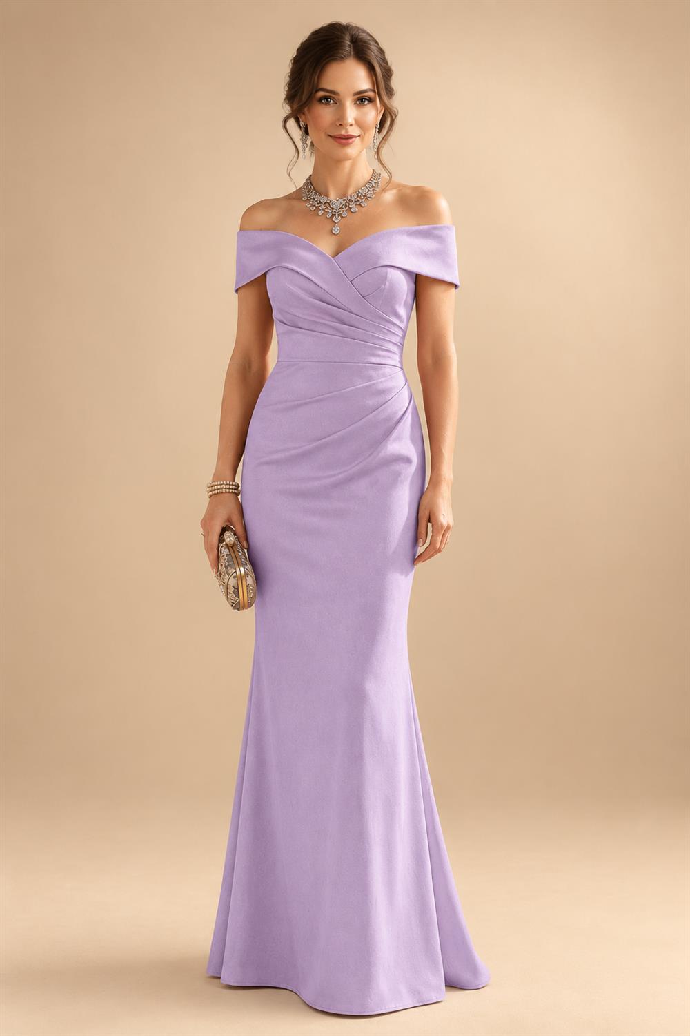 Sheath Silk Off Shoulder Ruched Maxi Mother of the Bride & Groom Dresses (SHI22500808)