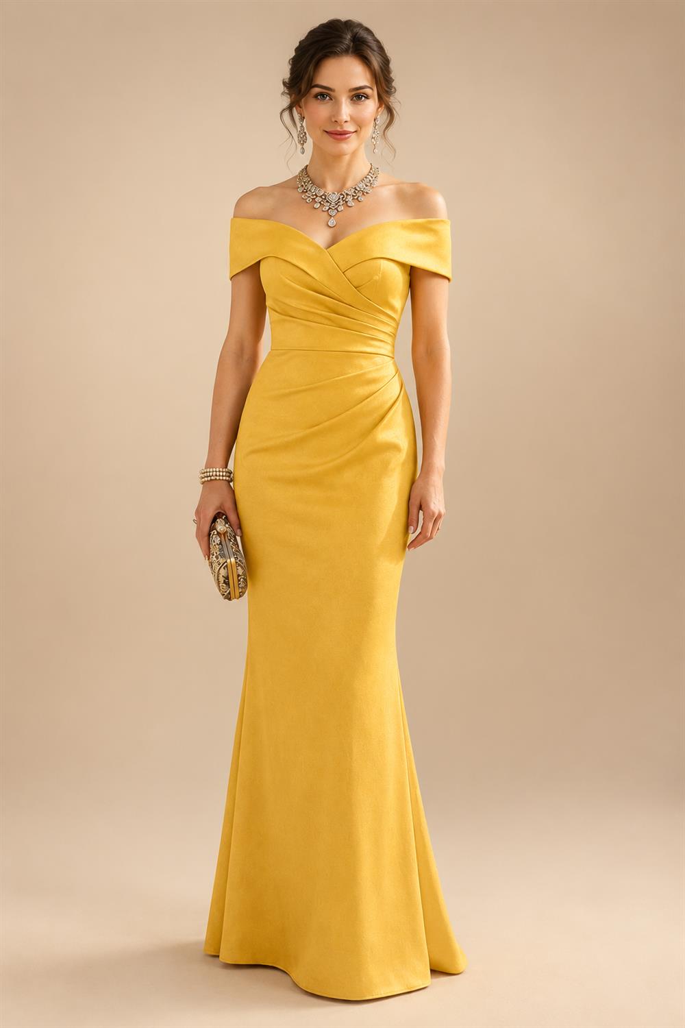 Sheath Silk Off Shoulder Ruched Maxi Mother of the Bride & Groom Dresses (SHI22500808)