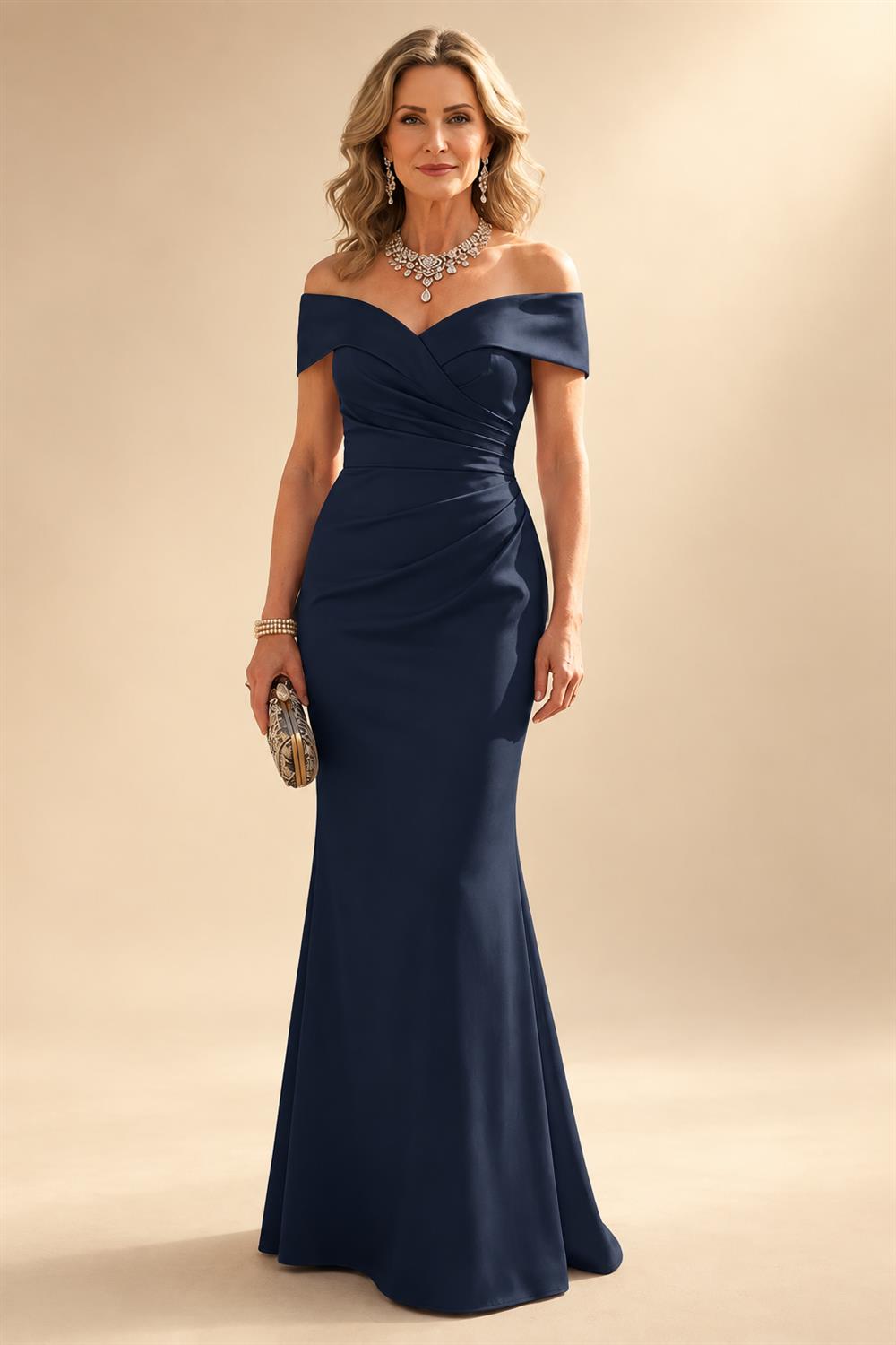 Sheath Silk Off Shoulder Ruched Maxi Mother of the Bride & Groom Dresses (SHI22500808)