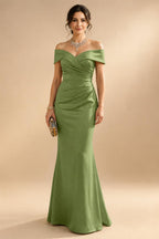 Sheath Silk Off Shoulder Ruched Maxi Mother of the Bride & Groom Dresses (SHI22500808)