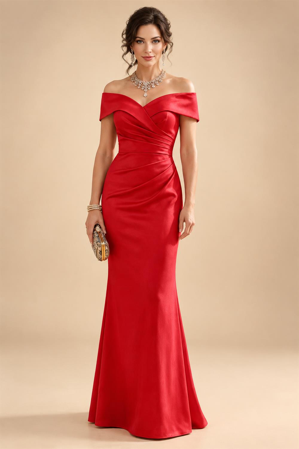Sheath Silk Off Shoulder Ruched Maxi Mother of the Bride & Groom Dresses (SHI22500808)