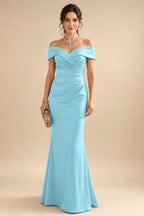 Sheath Silk Off Shoulder Ruched Maxi Mother of the Bride & Groom Dresses (SHI22500808)