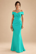 Sheath Silk Off Shoulder Ruched Maxi Mother of the Bride & Groom Dresses (SHI22500808)