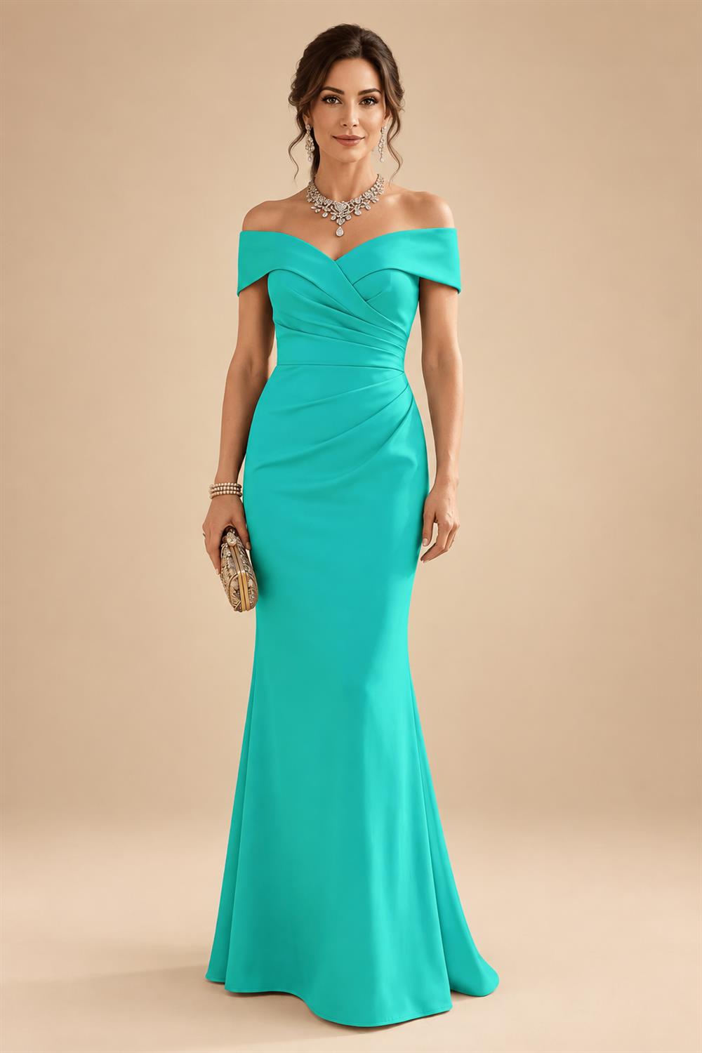 Sheath Silk Off Shoulder Ruched Maxi Mother of the Bride & Groom Dresses (SHI22500808)