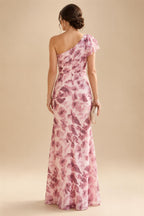 Lace Sheath/Column One Shoulder Floor-Length Mother of the Bride & Groom Dresses with Ruched Waist (SHI22500892)