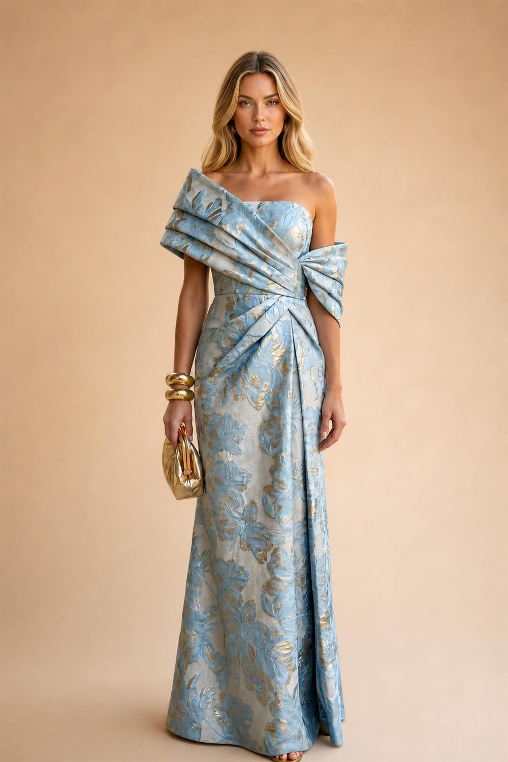 Sheath Satin Jacquard Off Shoulder Floor-Length Mother of the Bride & Groom Dresses (SHI22500823)