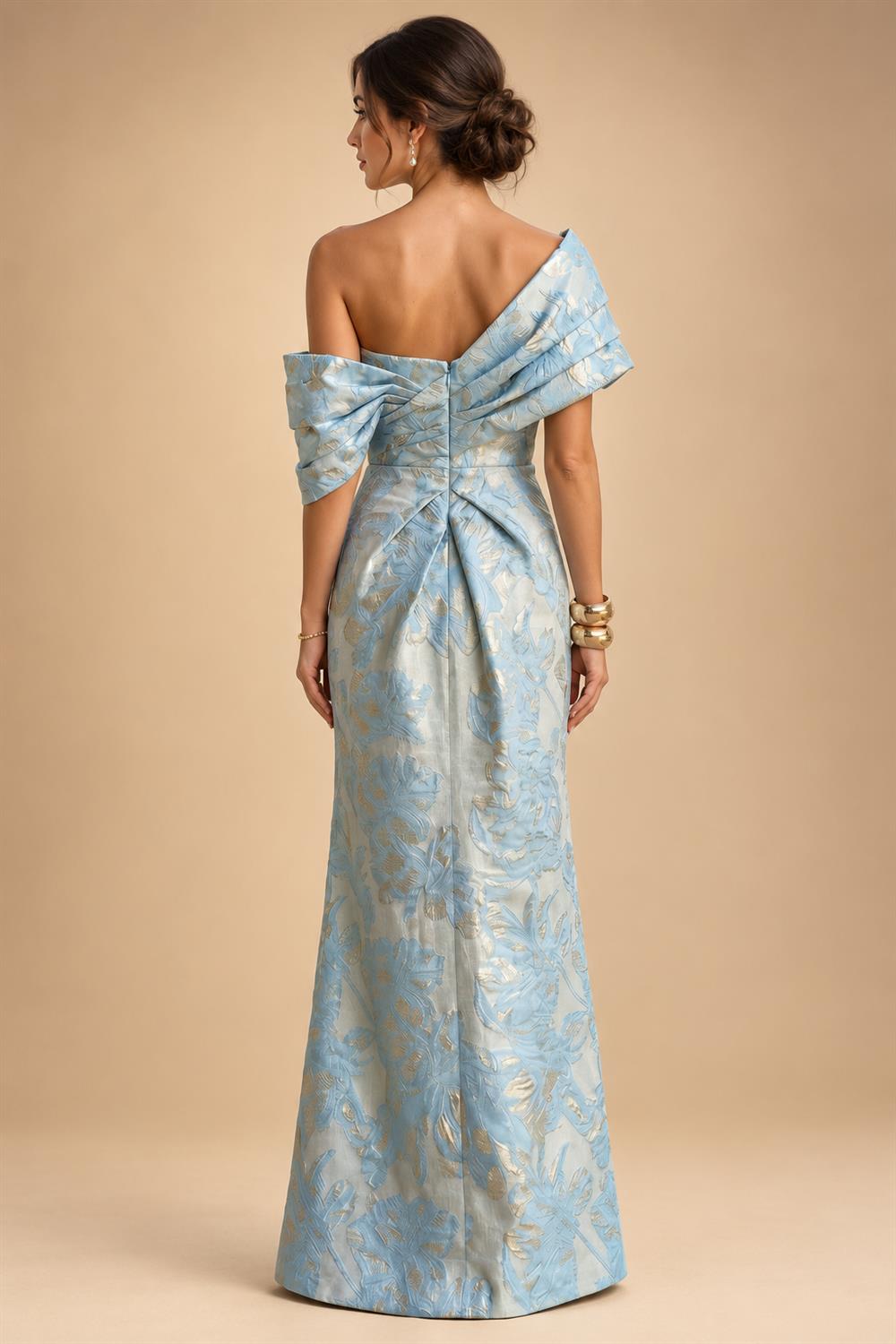 Sheath Floral Jacquard Off Shoulder Mother of the Bride & Groom Dresses with Flower (SHI22500777)