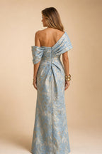 Sheath Satin Jacquard Off Shoulder Floor-Length Mother of the Bride & Groom Dresses (SHI22500823)