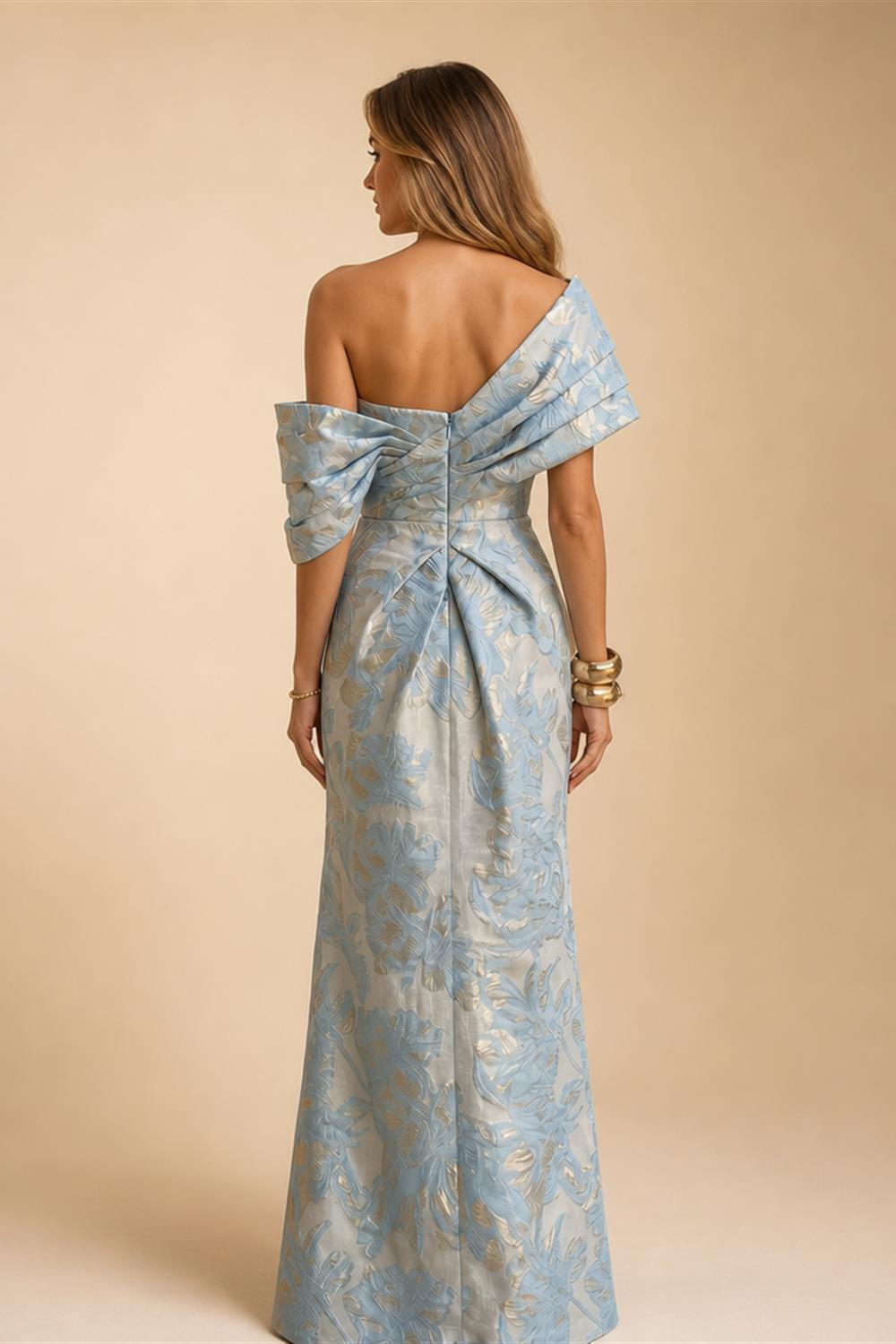 Sheath Satin Jacquard Off Shoulder Floor-Length Mother of the Bride & Groom Dresses (SHI22500823)