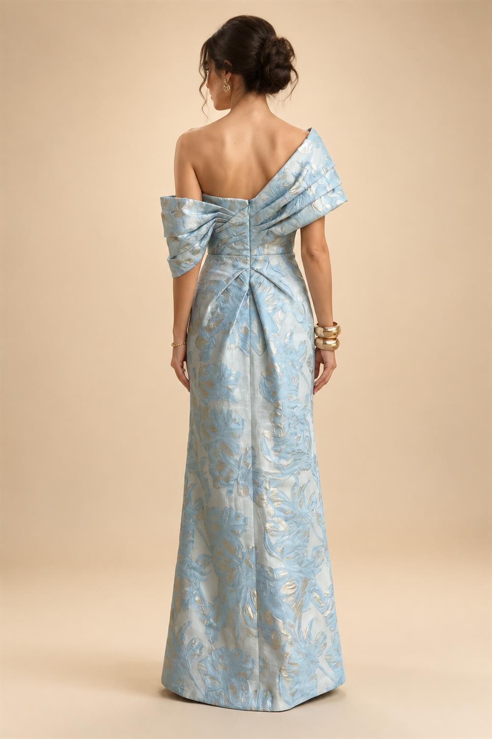 Jumpsuit Scoop Neck Chiffon Maxi Mother of the Bride Pantsuits with 3D Flowers & Bow (SHI22501634)