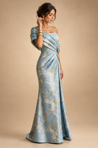 Sheath Satin Jacquard Off Shoulder Floor-Length Mother of the Bride & Groom Dresses (SHI22500823)