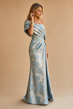 Sheath Satin Jacquard Off Shoulder Floor-Length Mother of the Bride & Groom Dresses (SHI22500823)
