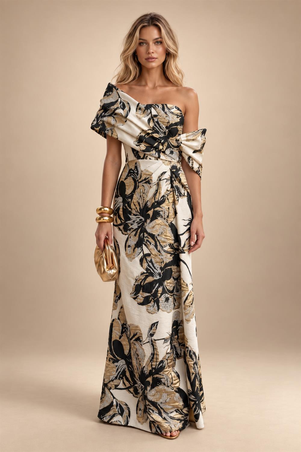 Sheath Satin Jacquard Off Shoulder Floor-Length Mother of the Bride & Groom Dresses (SHI22500823)