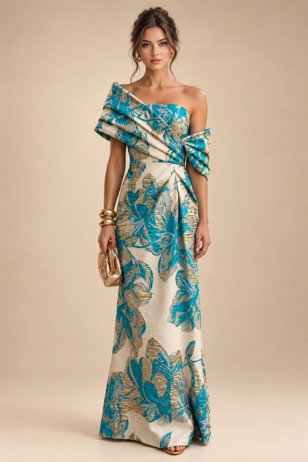 Sheath Satin Jacquard Off Shoulder Floor-Length Mother of the Bride & Groom Dresses (SHI22500823)