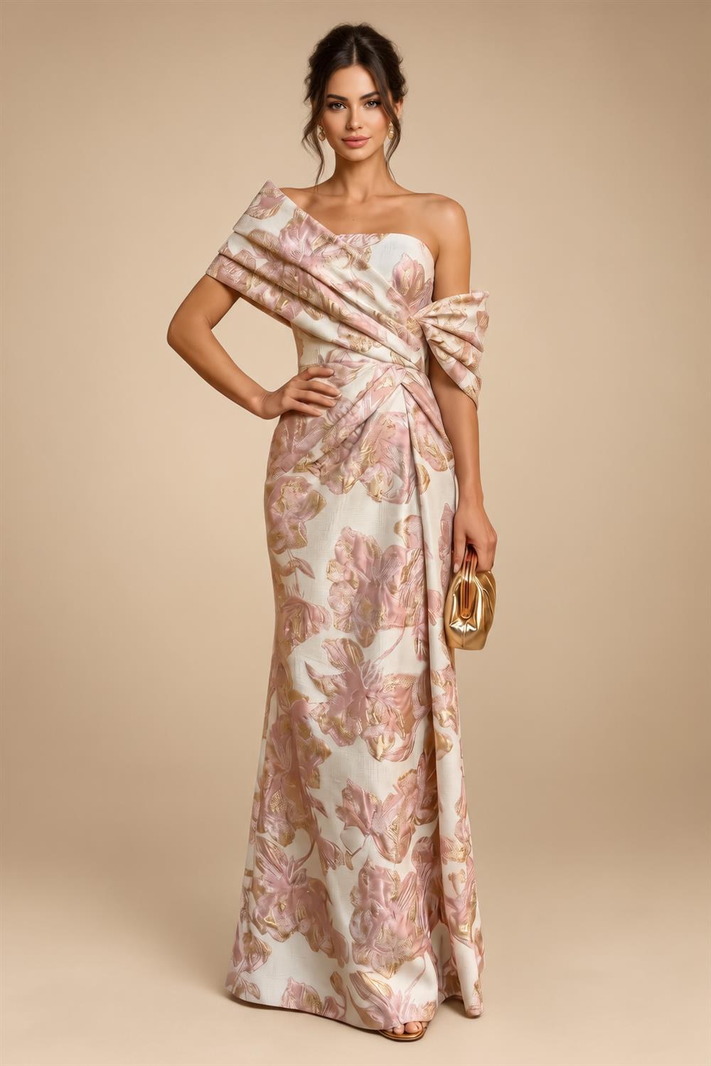 Sheath Floral Jacquard Off Shoulder Mother of the Bride & Groom Dresses with Flower (SHI22500777)