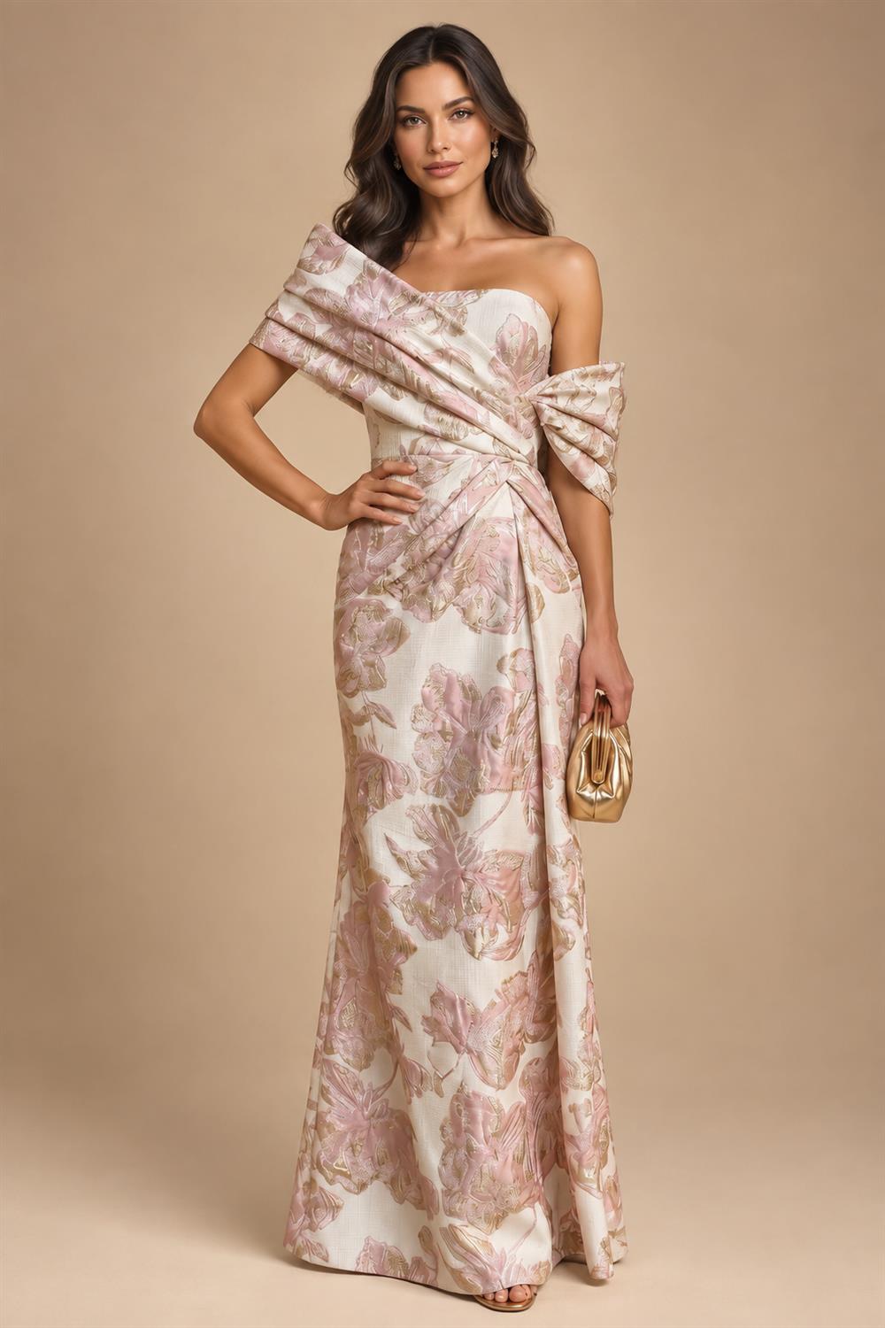 Sheath Satin Jacquard Off Shoulder Floor-Length Mother of the Bride & Groom Dresses (SHI22500823)