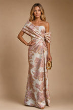 Sheath Satin Jacquard Off Shoulder Floor-Length Mother of the Bride & Groom Dresses (SHI22500823)