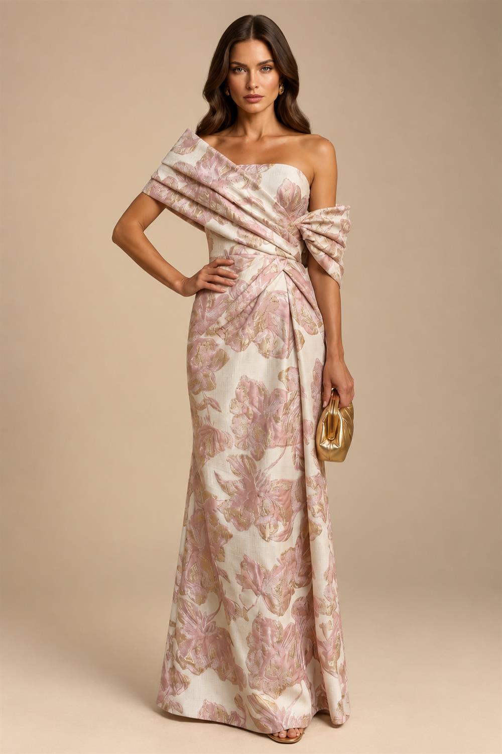 A-Line/Princess V-Neck Chiffon Maxi Mother of the Bride & Groom Dresses with Side Sash, Sweep Train & Ruched Bodice (SHI22501629)