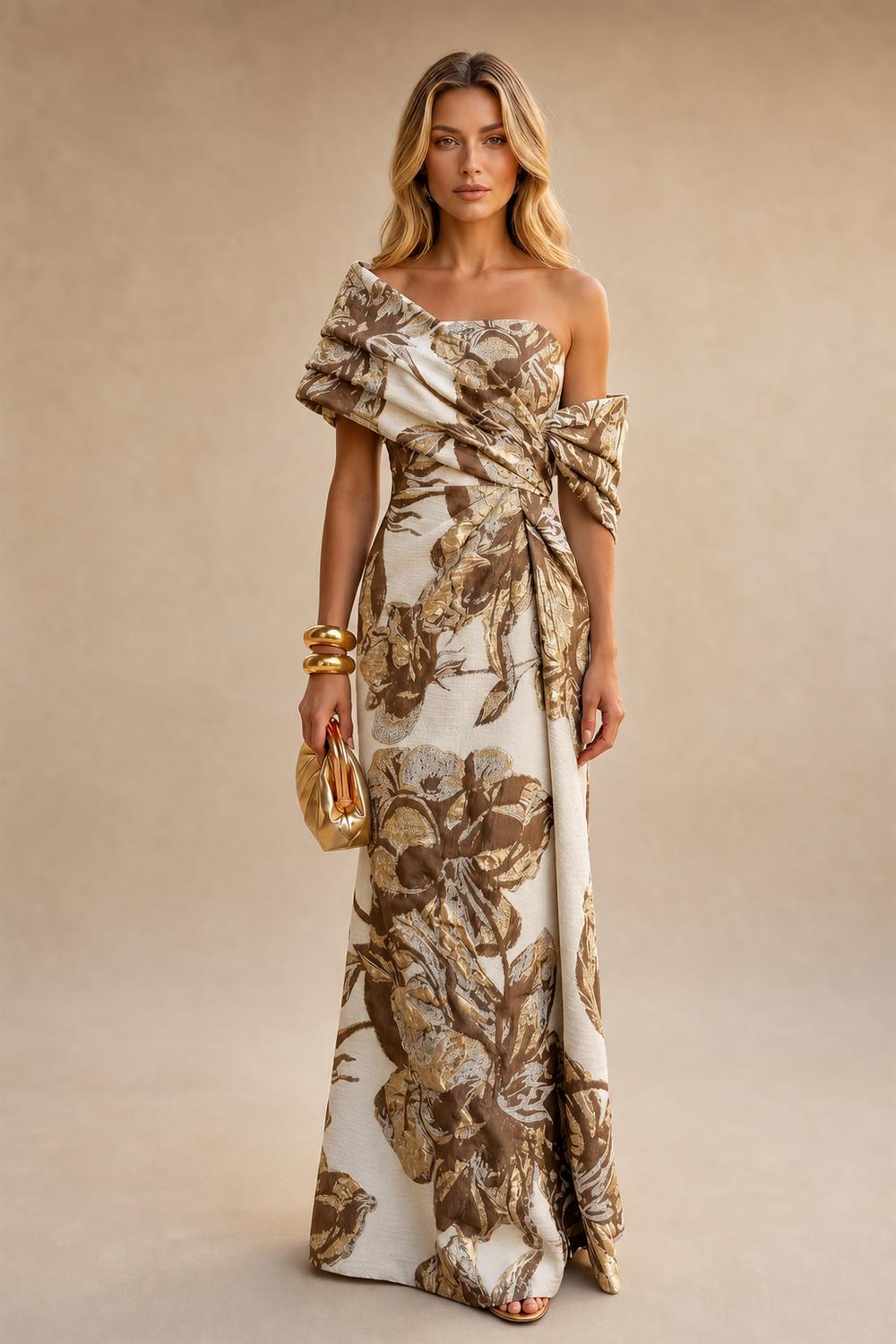 Sheath Satin Jacquard Off Shoulder Floor-Length Mother of the Bride & Groom Dresses (SHI22500823)