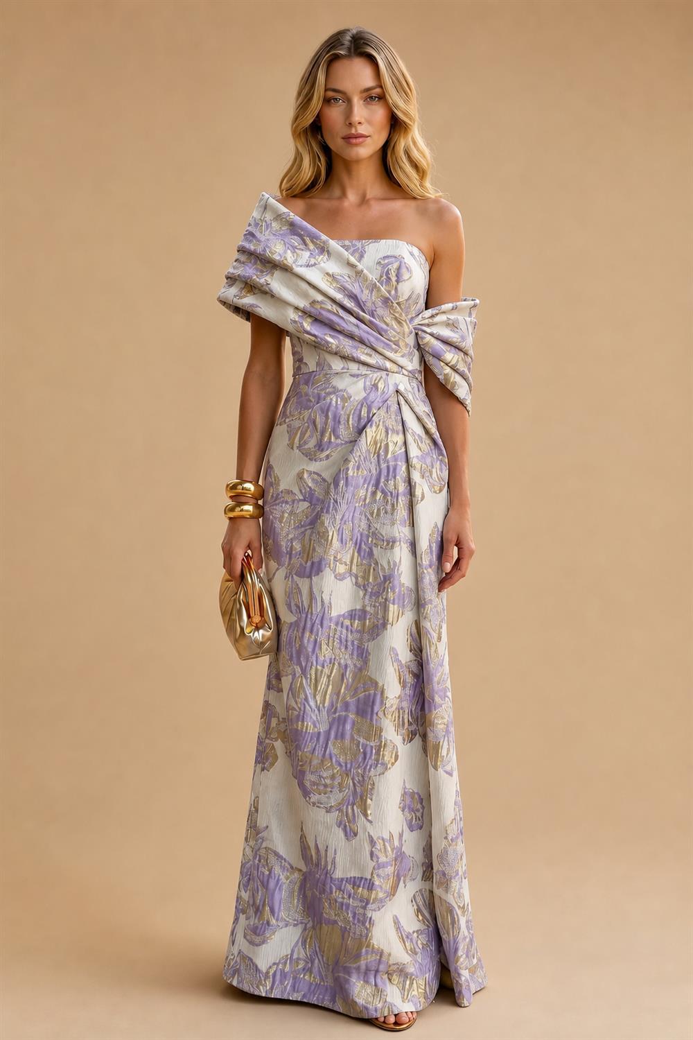 Sheath Satin Jacquard Off Shoulder Floor-Length Mother of the Bride & Groom Dresses (SHI22500823)