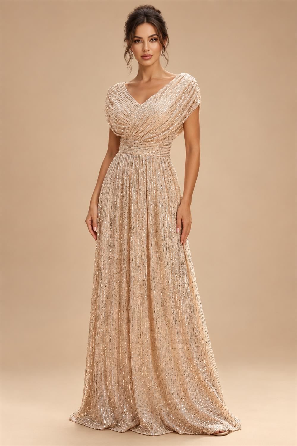 Sequin Floral A-Line/Princess V-Neck Floor-Length Mother of the Bride & Groom Dresses with 3D Flowers & Pleats (SHI22501348)