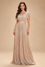 Sequin Floral Sheath/Column V-Neck Floor-Length Mother of the Bride & Groom Dresses with Ruched Waist (SHI22500972)