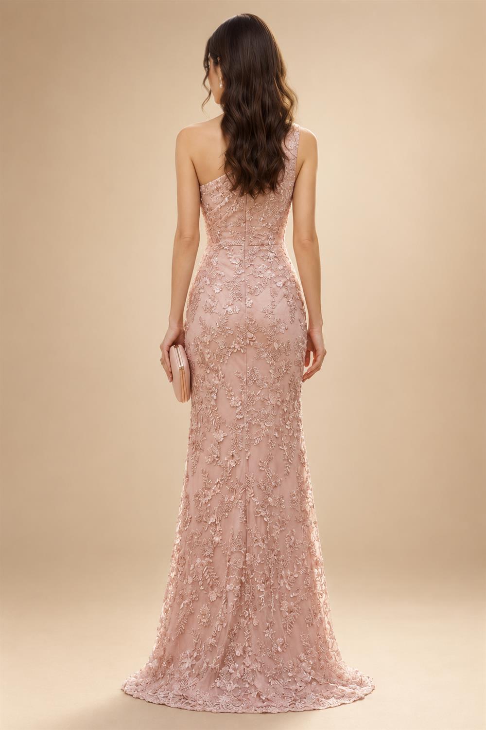 Lace Sheath/Column One Shoulder Floor-Length Mother of the Bride & Groom Dresses with Ruched Waist (SHI22500892)