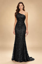 Lace Sheath/Column One Shoulder Floor-Length Mother of the Bride & Groom Dresses with Ruched Waist (SHI22500892)