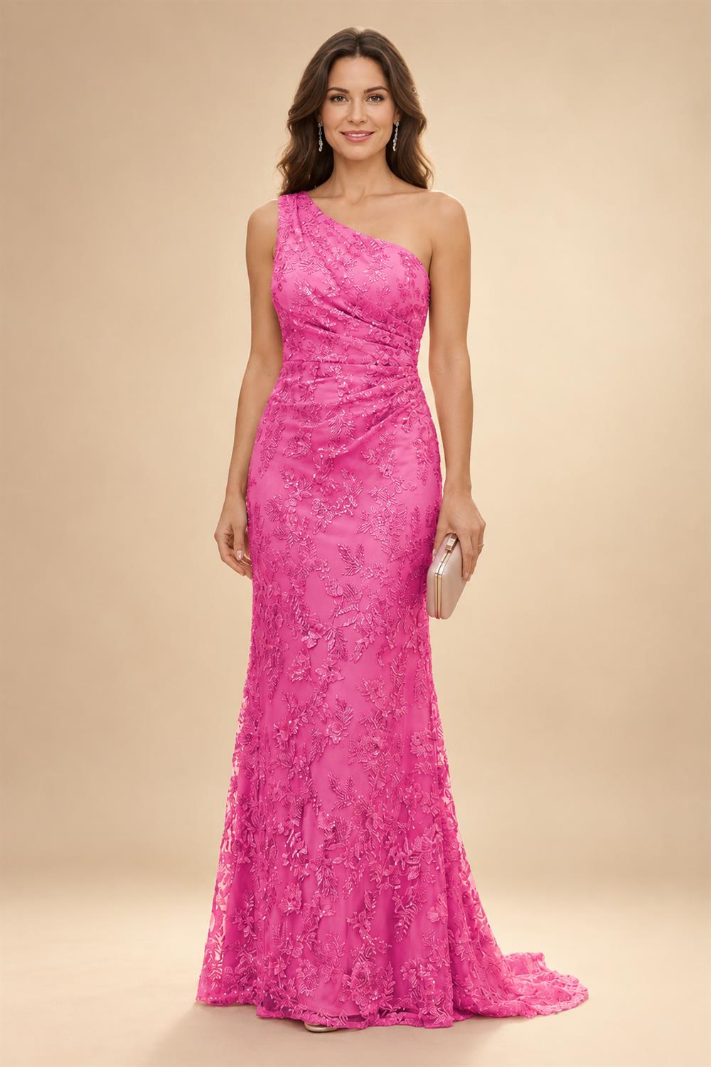 Lace Sheath/Column One Shoulder Floor-Length Mother of the Bride & Groom Dresses with Ruched Waist (SHI22500892)