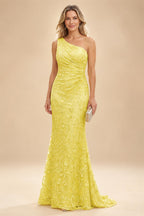 Lace Sheath/Column One Shoulder Floor-Length Mother of the Bride & Groom Dresses with Ruched Waist (SHI22500892)