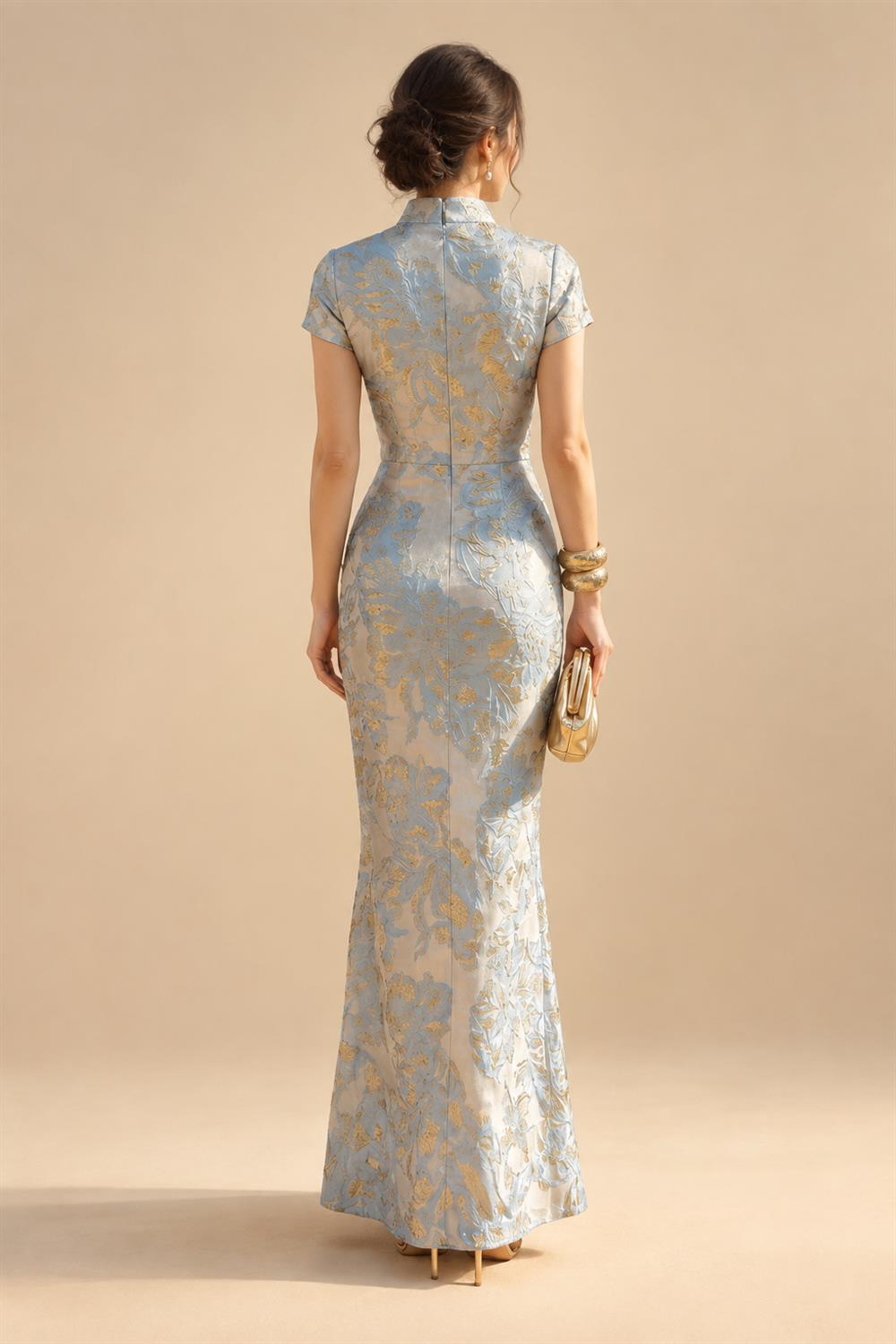 Jumpsuit Scoop Neck Chiffon Maxi Mother of the Bride Pantsuits with 3D Flowers & Bow (SHI22501634)