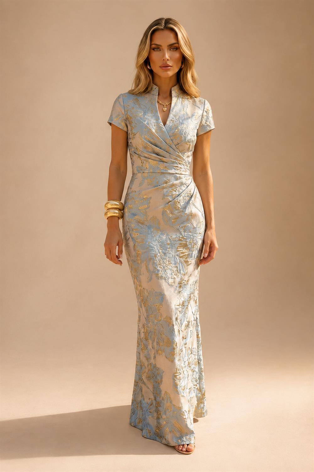 Jumpsuit Scoop Neck Chiffon Maxi Mother of the Bride Pantsuits with 3D Flowers & Bow (SHI22501634)