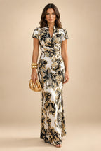 Jacquard Sheath/Column V-Neck Floor-Length Mother of the Bride & Groom Dresses with Ruched Waist (SHIB22500907)