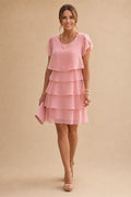 Chiffon A-Line/Princess Scoop Neck Short Mother of the Bride & Groom Dresses Tiered (SHI22500912)