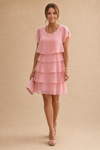 Chiffon A-Line/Princess Scoop Neck Short Mother of the Bride & Groom Dresses Tiered (SHI22500912)