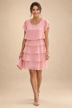 Chiffon A-Line/Princess Scoop Neck Short Mother of the Bride & Groom Dresses Tiered (SHI22500912)