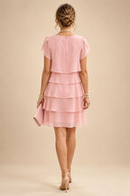 Chiffon A-Line/Princess Scoop Neck Short Mother of the Bride & Groom Dresses Tiered (SHI22500912)