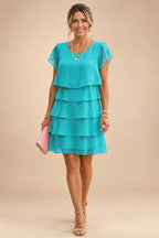 Chiffon A-Line/Princess Scoop Neck Short Mother of the Bride & Groom Dresses Tiered (SHI22500912)
