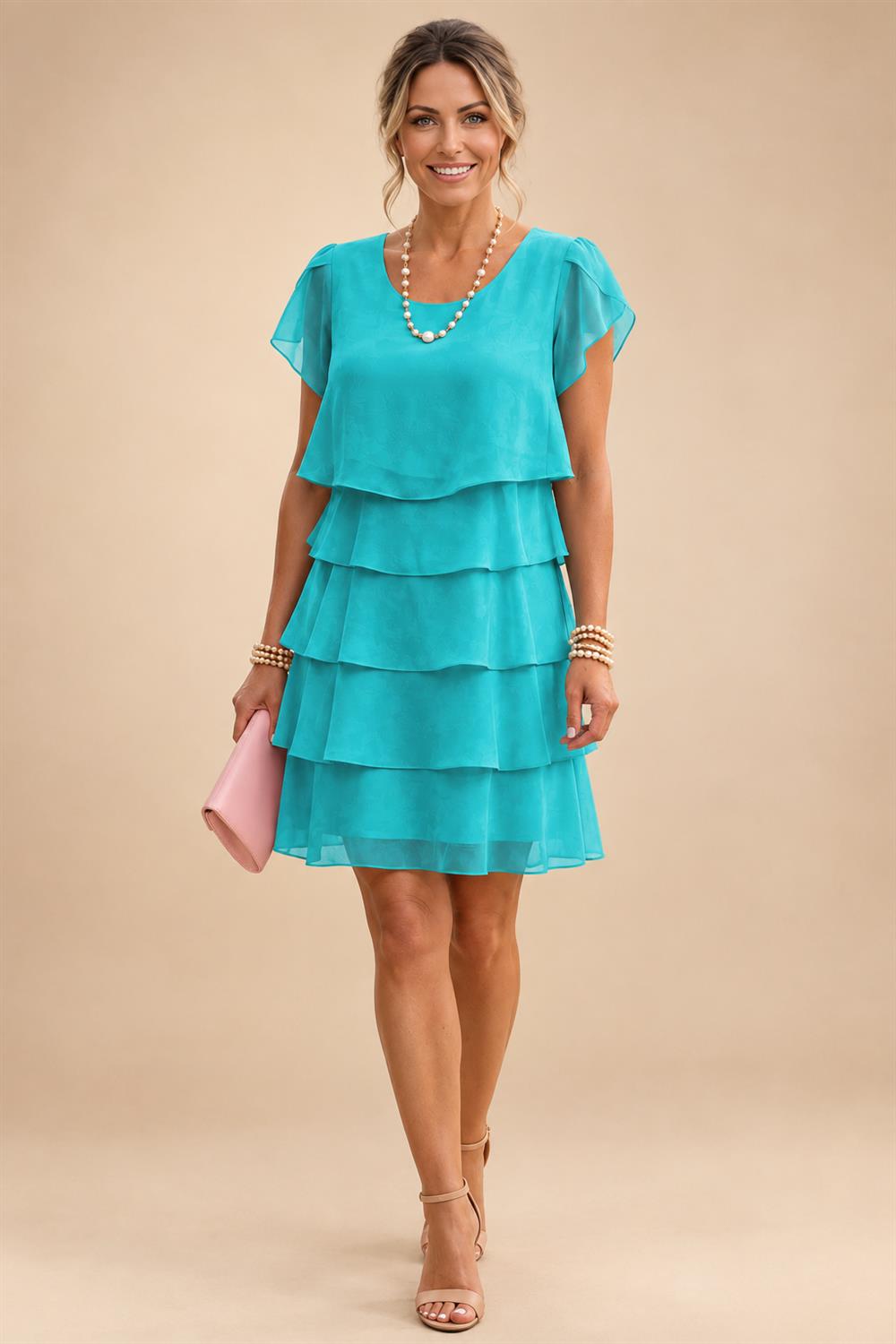 Chiffon A-Line/Princess Scoop Neck Short Mother of the Bride & Groom Dresses Tiered (SHI22500912)