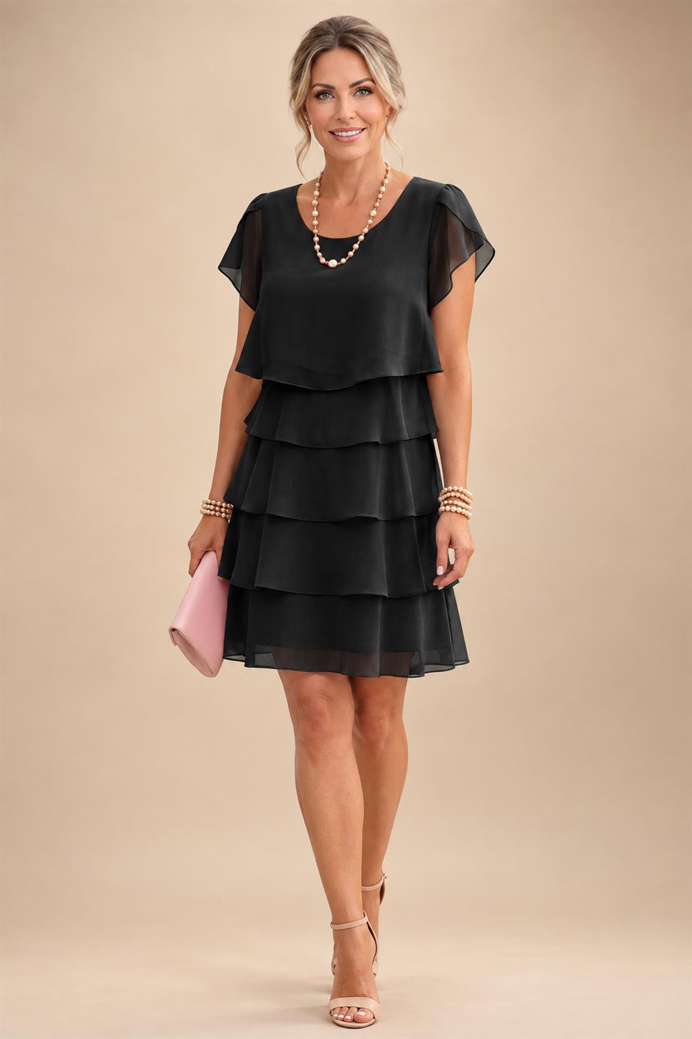 Chiffon A-Line/Princess Scoop Neck Short Mother of the Bride & Groom Dresses Tiered (SHI22500912)
