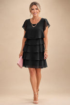 Chiffon A-Line/Princess Scoop Neck Short Mother of the Bride & Groom Dresses Tiered (SHI22500912)