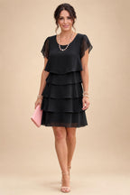 Chiffon A-Line/Princess Scoop Neck Short Mother of the Bride & Groom Dresses Tiered (SHI22500912)