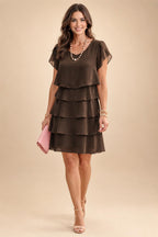 Chiffon A-Line/Princess Scoop Neck Short Mother of the Bride & Groom Dresses Tiered (SHI22500912)