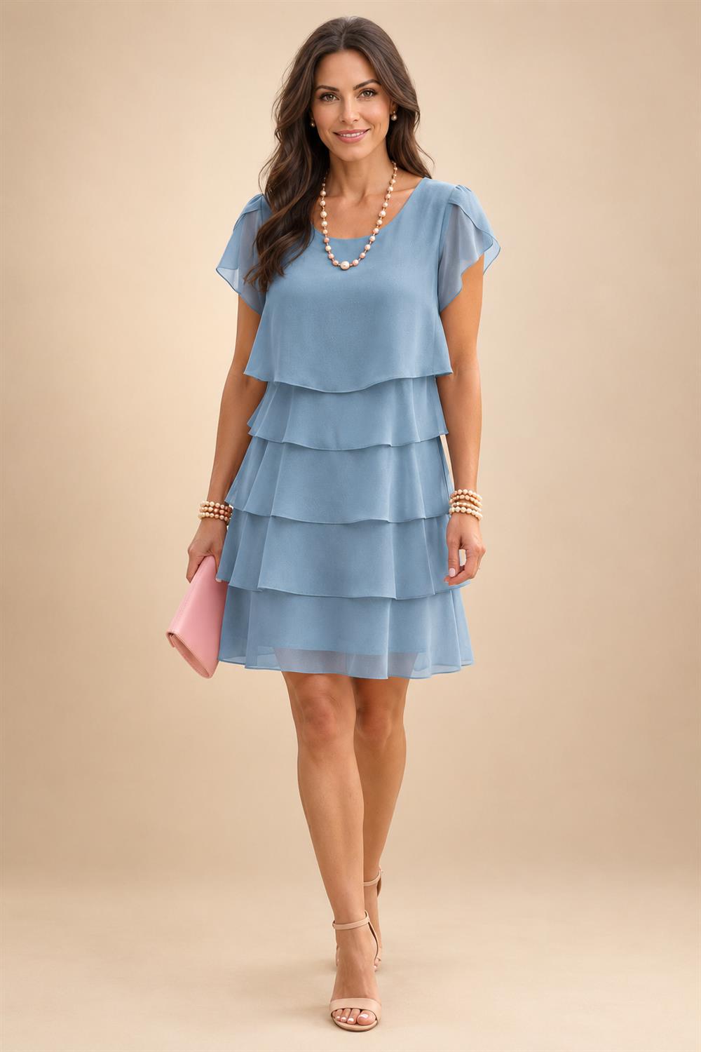 Chiffon A-Line/Princess Scoop Neck Short Mother of the Bride & Groom Dresses Tiered (SHI22500912)