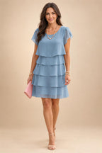 Chiffon A-Line/Princess Scoop Neck Short Mother of the Bride & Groom Dresses Tiered (SHI22500912)