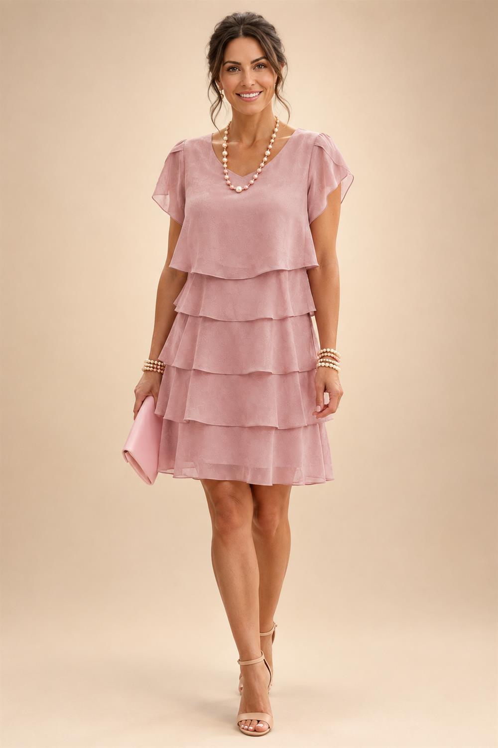 Chiffon A-Line/Princess Scoop Neck Short Mother of the Bride & Groom Dresses Tiered (SHI22500912)